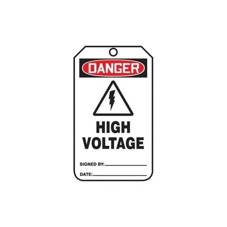 Accuform Safety Tags, DANGER HIGH VOLTAGE, 5.75in x 3.25in, RP-Plastic, 25PK MDT003PTP